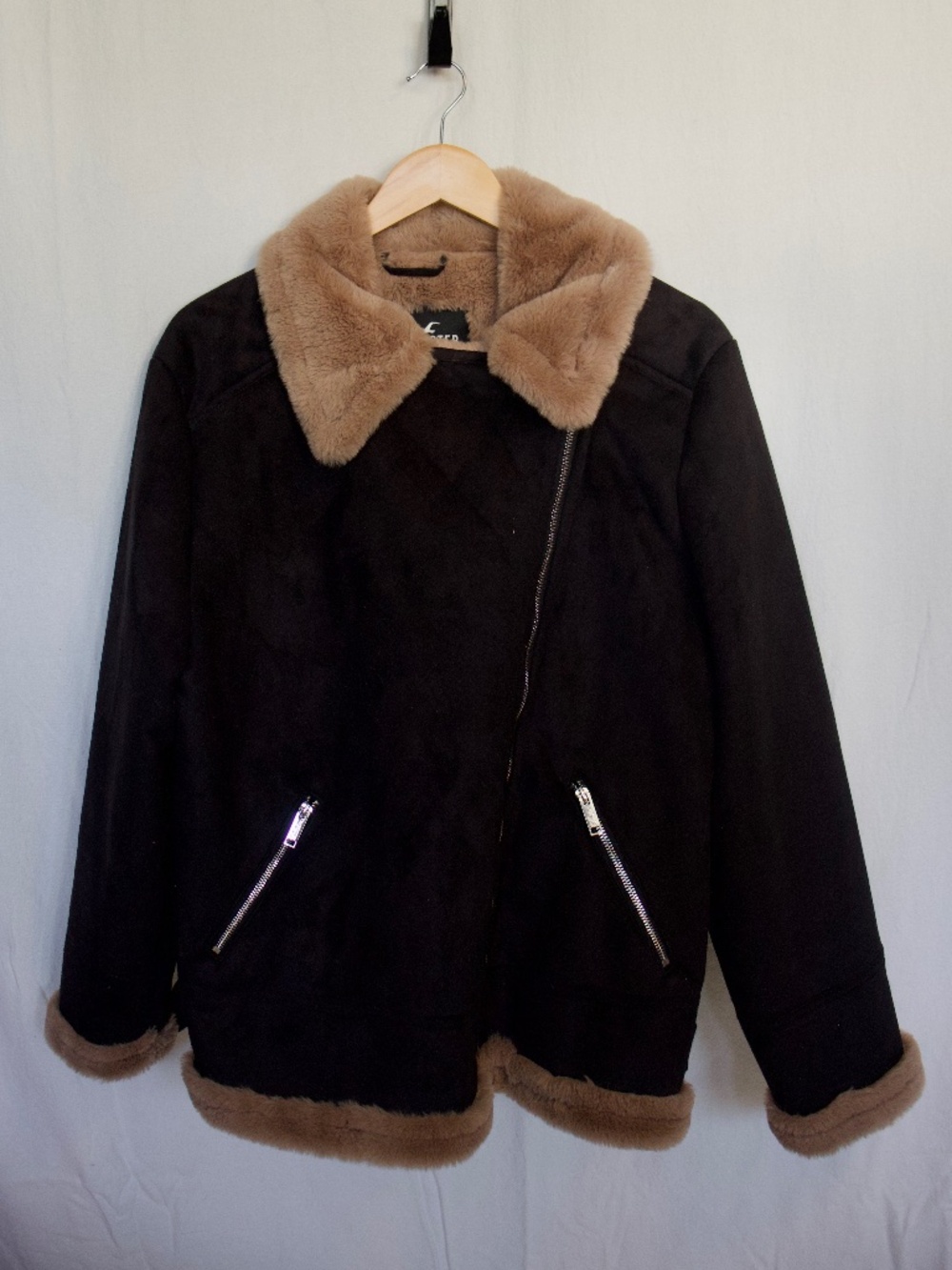 Hollister Womens Black Suede Faux Fur Lined Coat XXL